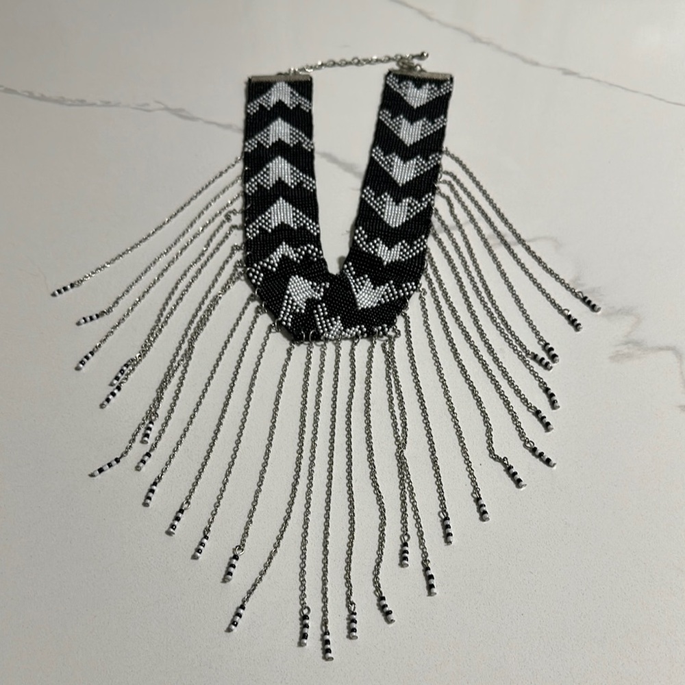 Black and White Fringe Necklace